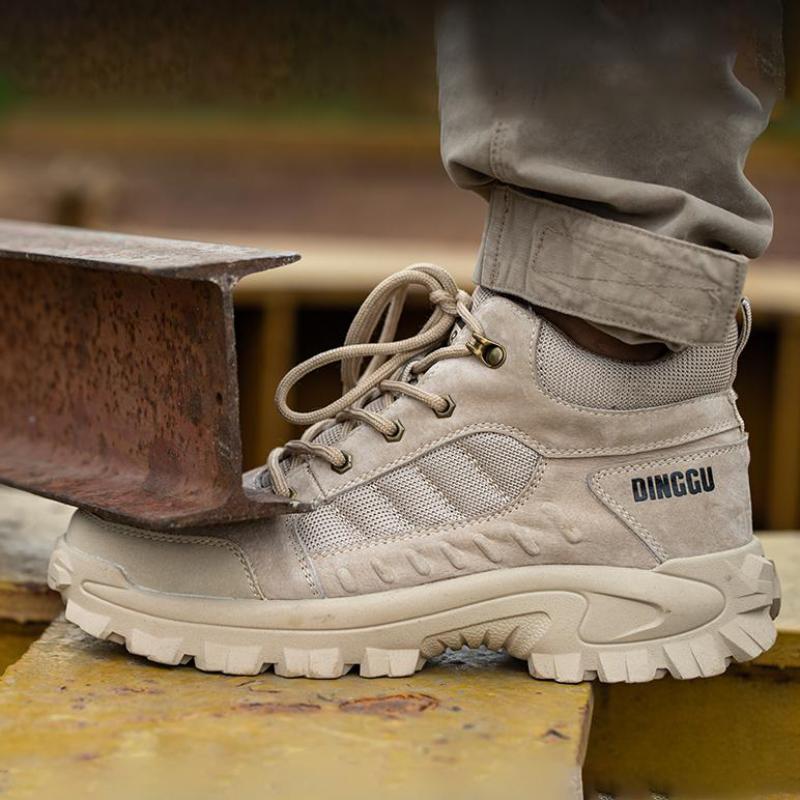 Fashion Steel Toe Work Boots for Men High Top Safety Shoes Waterproof Safety Boots Man Leather Winter Anti-slip Work Shoes Protective