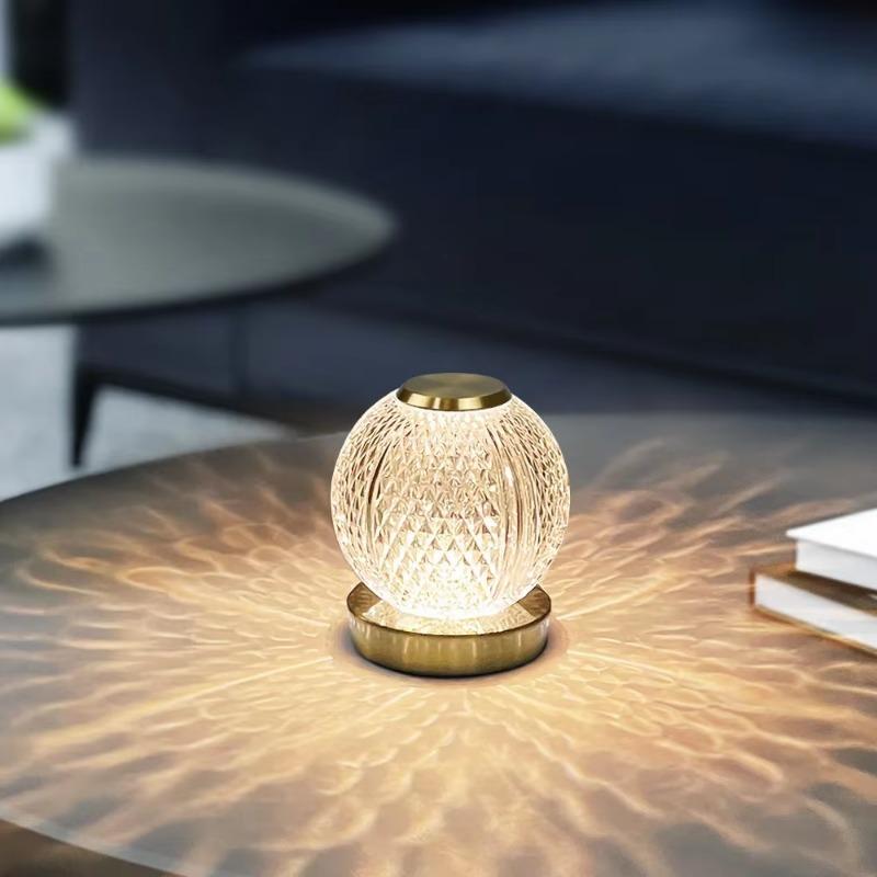 Creative Acrylic Spherical Table Lamp Bedroom Bedside Dimmable Night Desk Rechargeable for Bedroom Bar Restaurant Coffee Shop