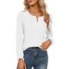 QICED Blusas y camisas con cuello en V de manga larga con estampado de color sólido informal a la moda para mujer