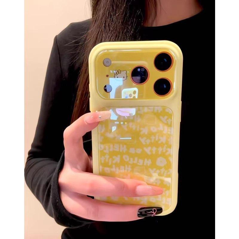 Cartoon KT Cat English Letters Phone Case for iPhone 17 Pro Max/16 Large Window Series
