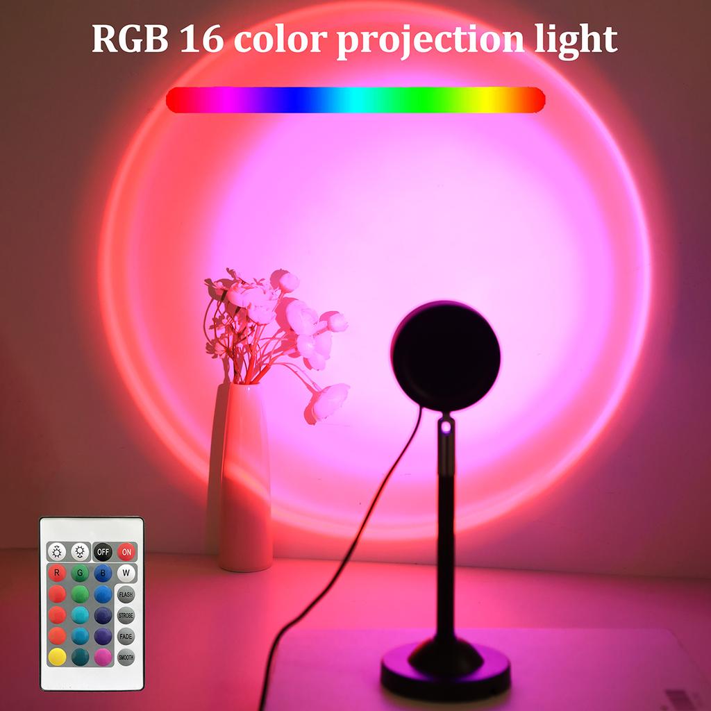 USB Lampa Projekcyjna Zachód Słońca, Pilot 16 Kolorów, Obrót 180°, Odpowiednia do Sypialni Pography Dekoracja Atmosfery