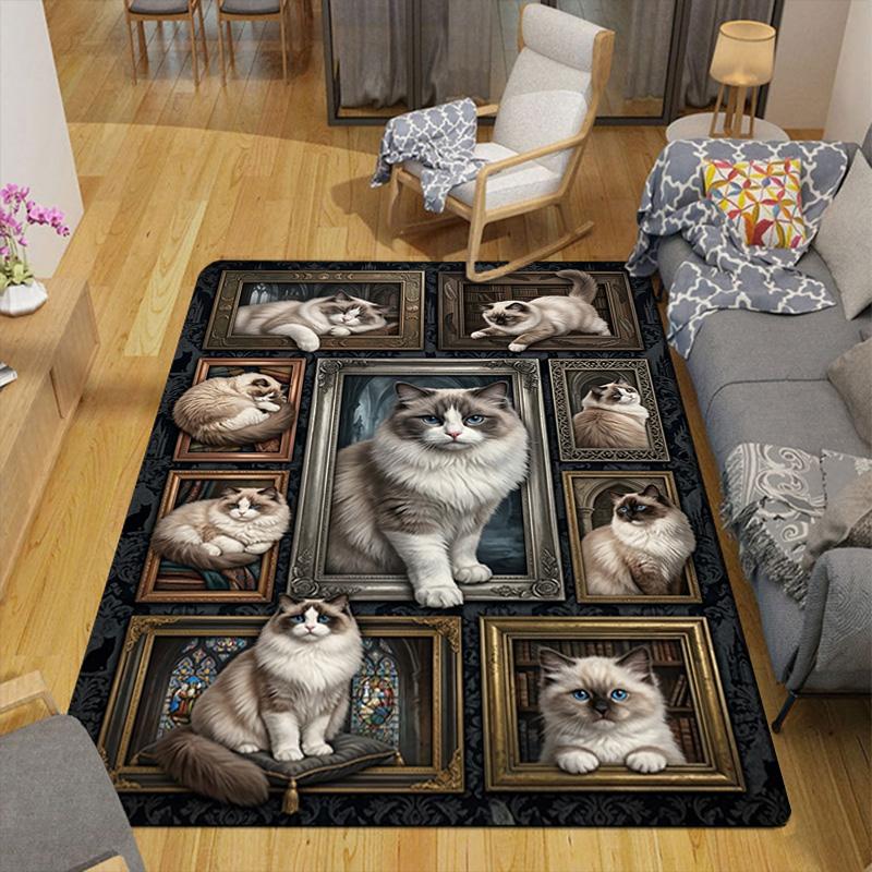 Cats Frames Pattern Rug Floor Mat for Living Room or Bedroom Soft and Comfortable Carpet a Gift for Birthday and Holiday.