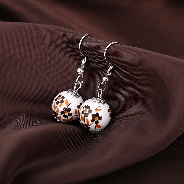 Handmade Blue & White Porcelain Ceramic Earrings, Chinese Ethnic Style