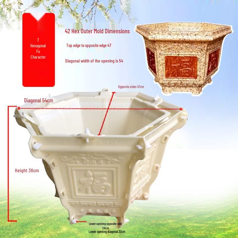 Extra Large Hexagonal Roman Column Cement Flower Pot Mold - Full Set DIY Model