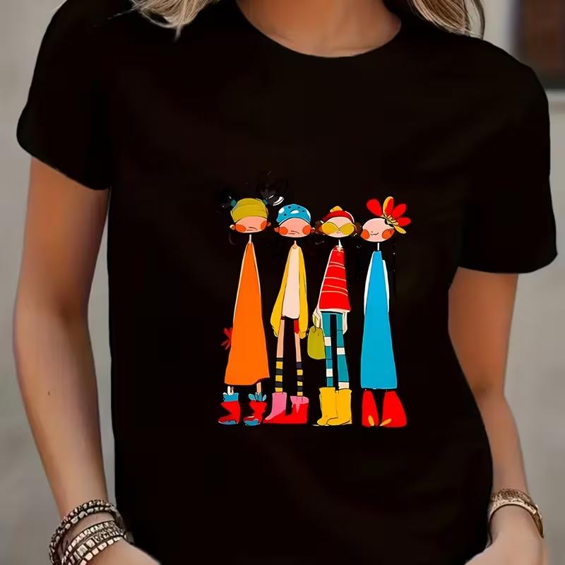 

Colorful Illustration Women s Travel Pattern Printed T-shirt XL