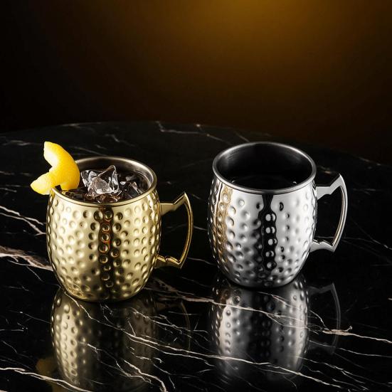 Miedziana Platerowana Kubek Moscow Mule z Młotkowanej Stali Nierdzewnej Kieliszek Koktajlowy z Podwójnymi Ściankami Izolacją Próżniową Metalowe Szklanki Barowe do Domu