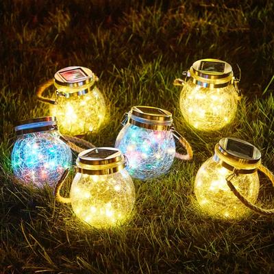 Lumières solaires craquelées lumières extérieures lumières de jardin lumières en verre de bouteille lumières suspendues lumières de souhait décoration créative lumières de pot Mason de Noël