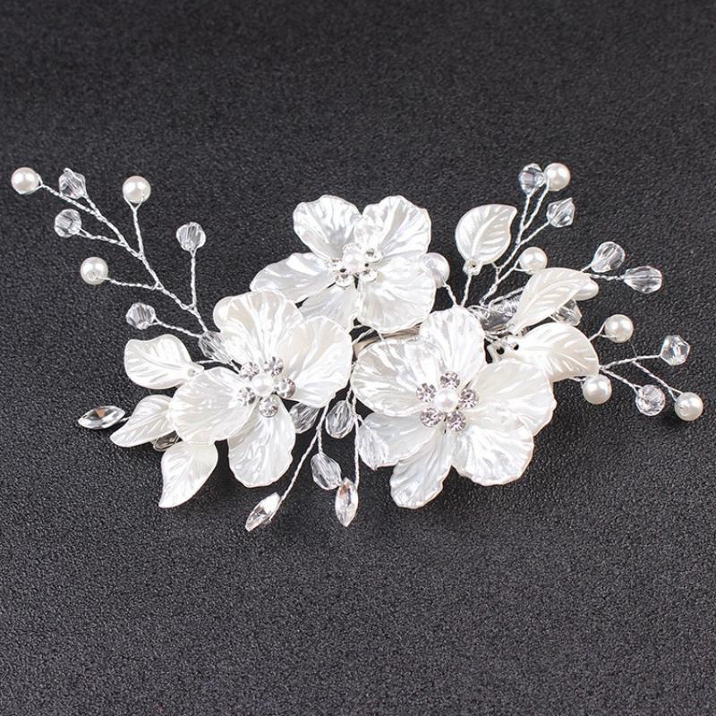 1Pcs Handmade White Headdress Pearl Flower Bridal Headwear Elegant Luxury Wedding Hairpin For Women