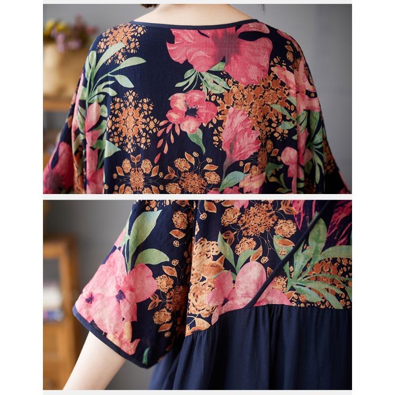 Dimanaf 2025 Talla Grande Verano Mujeres Vestido Básico Estampado Floral Vintage Casual Suelto Empalmado Vestido Largo