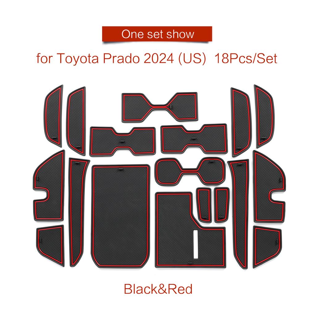 for 2024 Toyota Land Cruiser Prado 250 Anti-Slip Gate Slot Cup Mat PVC Non-Slip Door Pad Interior Accessories 18pcs