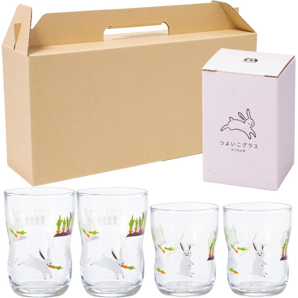 Tsuyoiko Glass Hide and Seek Rabbit S X 2 M X 2 Set In Kraft Box Made In Japan Durable Tableware Reinforced Glass Birthday Gift Present Easy To Hold