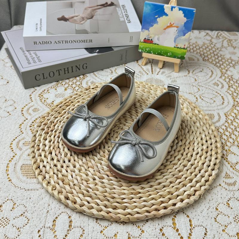 Korean Style Vintage Bowknot Non Slip Little Girls Fashion Single Dance Shoes