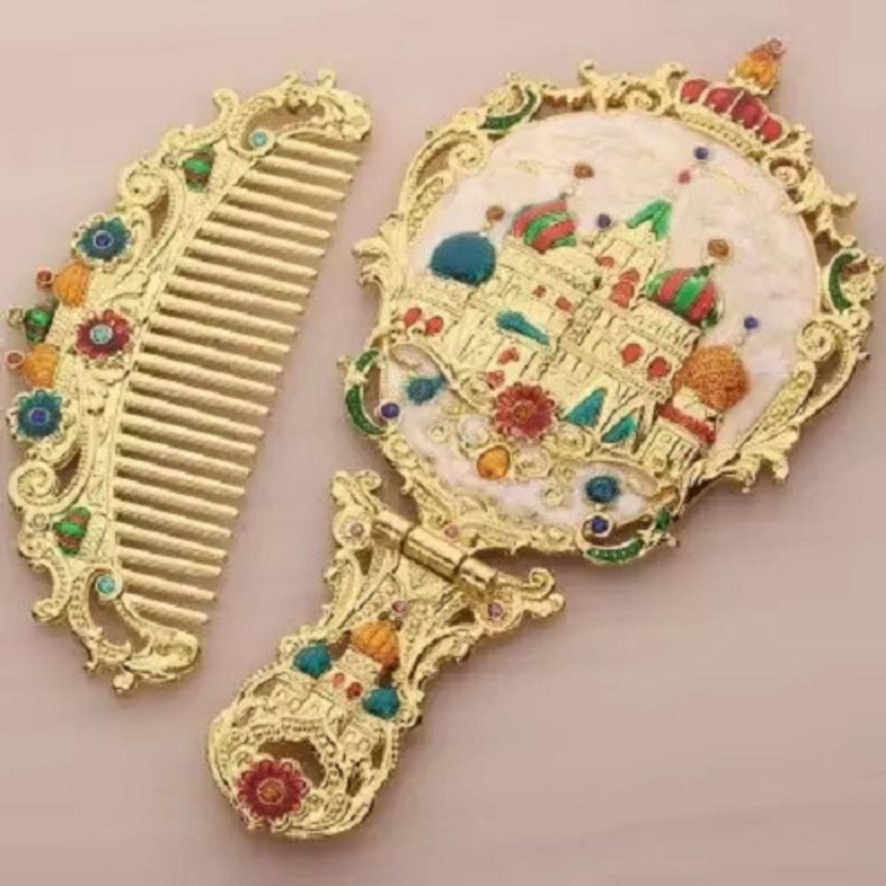 Collapsible Retro Relief Folding Comb Set Portable Foldable Cosmetic Mirror Dresser Vanity