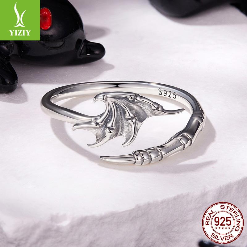 Devil Wings Plain Silver Ring Halloween S925 Sterling Silver Personality Ring Jewelry