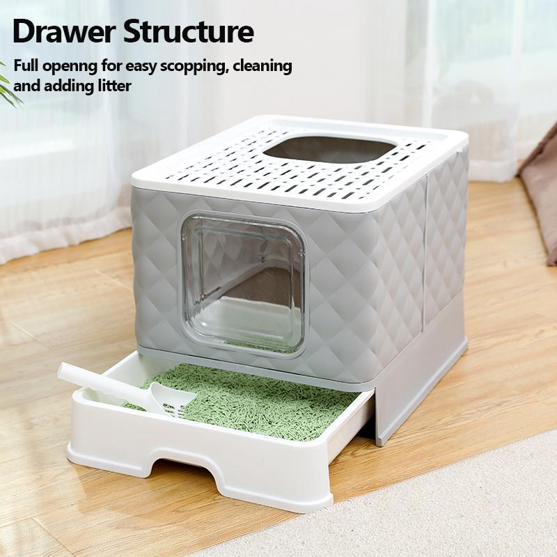 MENGDA Katzentoilette Geschlossen - Grau, 49x37x35 Cm, Mit Filter & Schaufel - Riecht Nichts, Platzsparend!