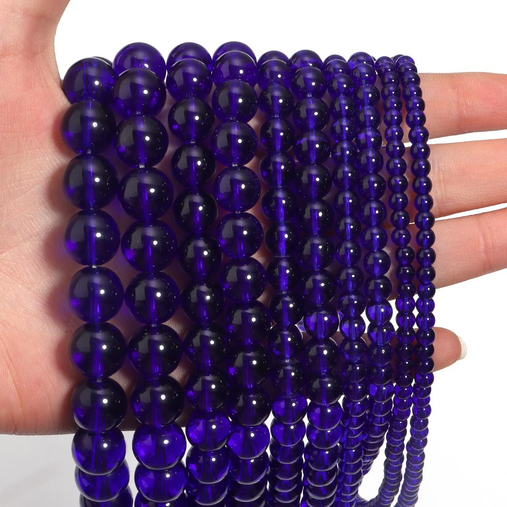 1 Strand 4/6/8/10/12mm Blue Glass Beads Smooth Round Loose Spacer Beads For DIY Jewelry Making Bracelets Necklace Accessories