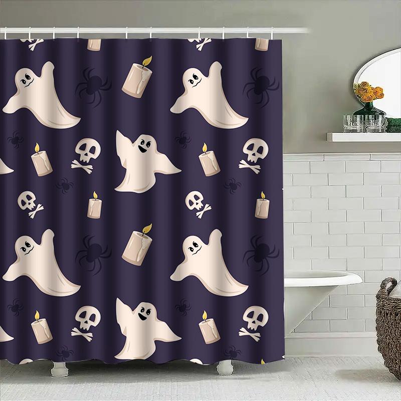 

1Pccute Halloween Ghost Skull Shower Curtain Spooky Home Decor For Kids & Adults Dark Blue Backdrop W60H190(CM)-1 Pcs