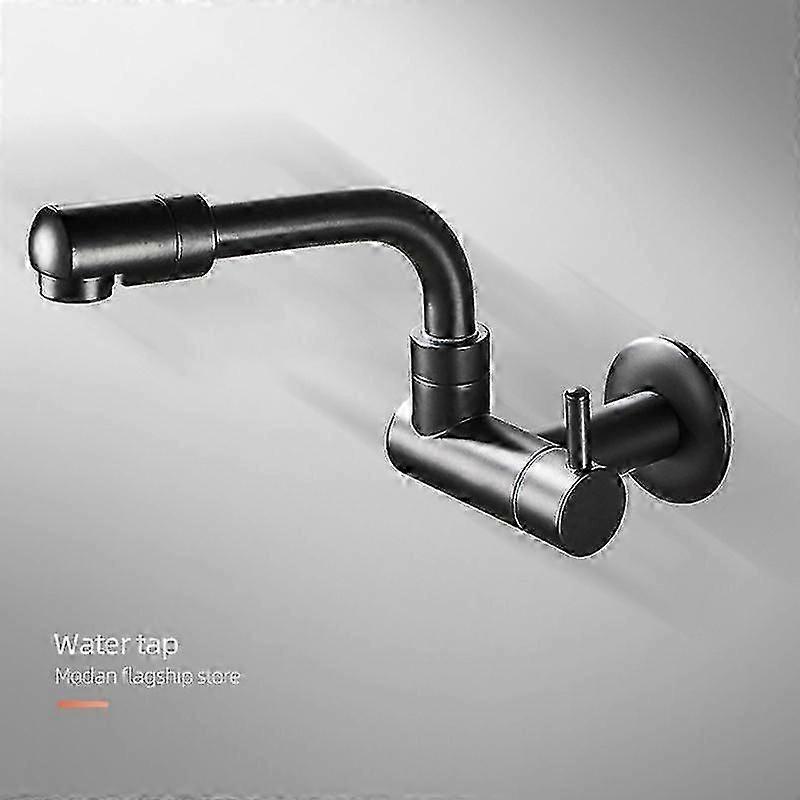 360 Graden Draaibare Zwarte Wandmontage Enkele Koud Water Kraan Massief Messing Keuken Spoelbak Kraan