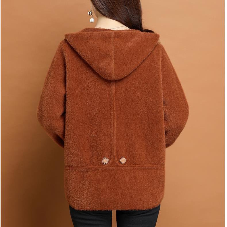 Thickened Hooded Faux Mink Fur Cardigan for Women Short Autumn Winter Jacket