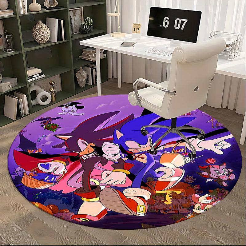 1pc Sonic & Shadow Halloween Edition Round Carpet, Office Chair Mat, Non-Slip Rug, Seasonal Gift for Home Decor, Suitable for Office, Living Room, Bed