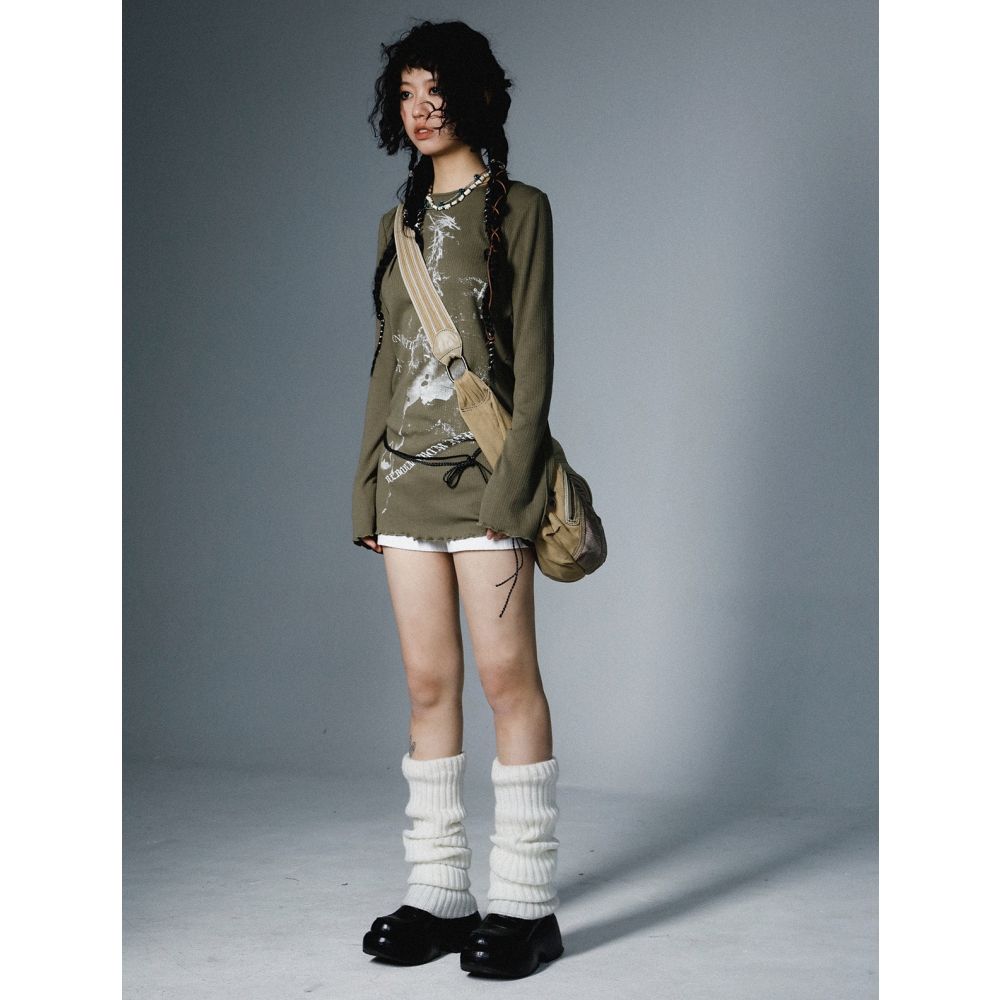 Harajuku Grafická trička Ženy Vintage Japonský Y2k Streetwear Styl Punk Dámská trička s dlouhým rukávem Grunge Estetické topy