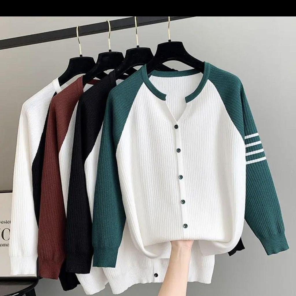 2025 Spring/Autumn Plus Size Women's Raglan Sleeve Cardigan, Color Block, Single-Breasted, Loose Knit Sweater