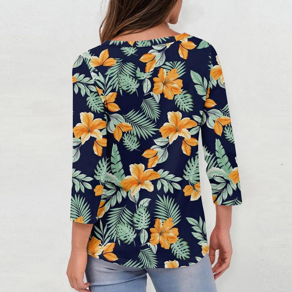 Koszule z rękawami 3/4 dla kobiet Śliczne nadruki Koszulki z nadrukami Bluzki Casual Plus Size Podstawowe topy Pulower