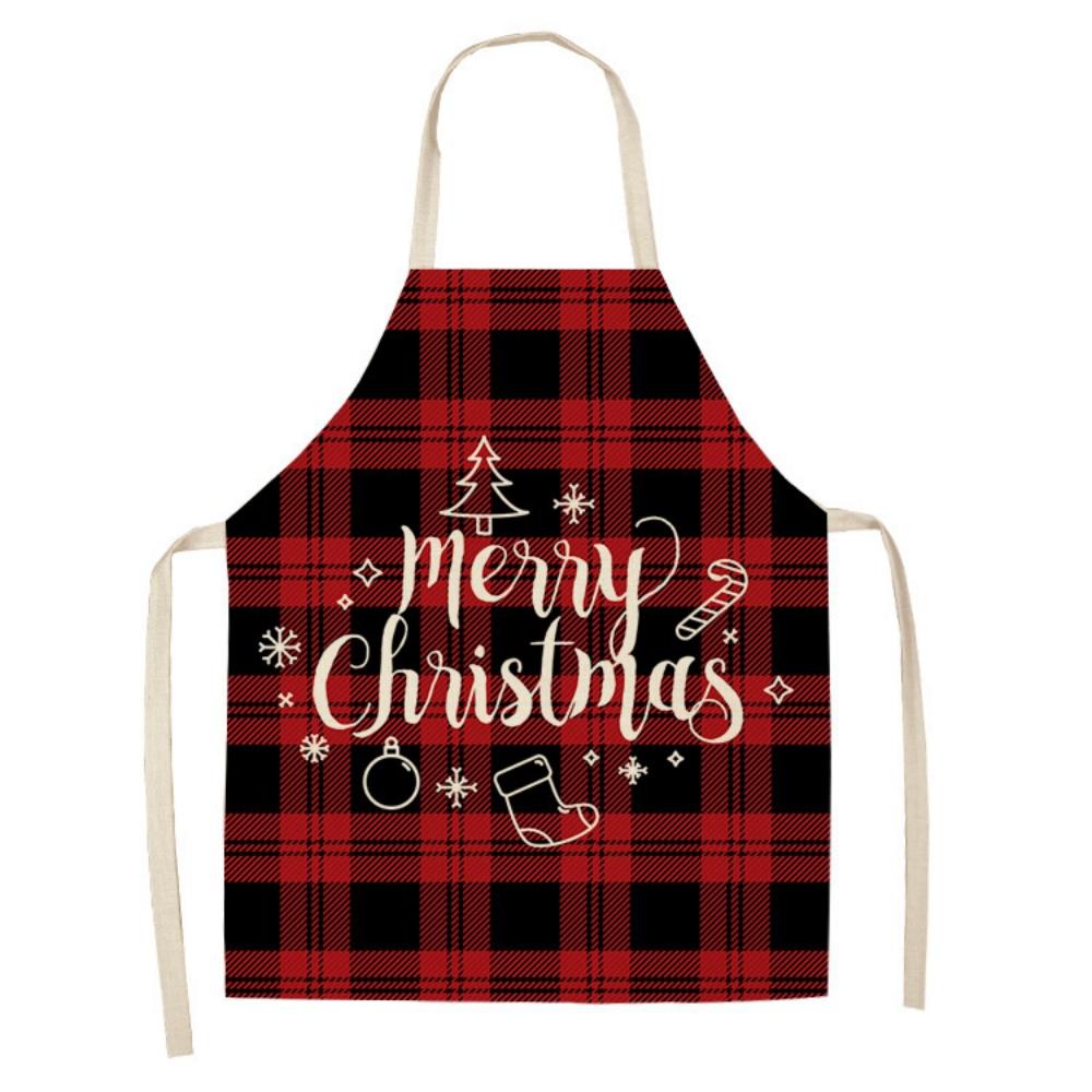 Christmas Apron Holiday Kitchen Aprons Christmas Tree Printed Cotton Linen Plaid Apron Kitchen Baking Cooking Accessories