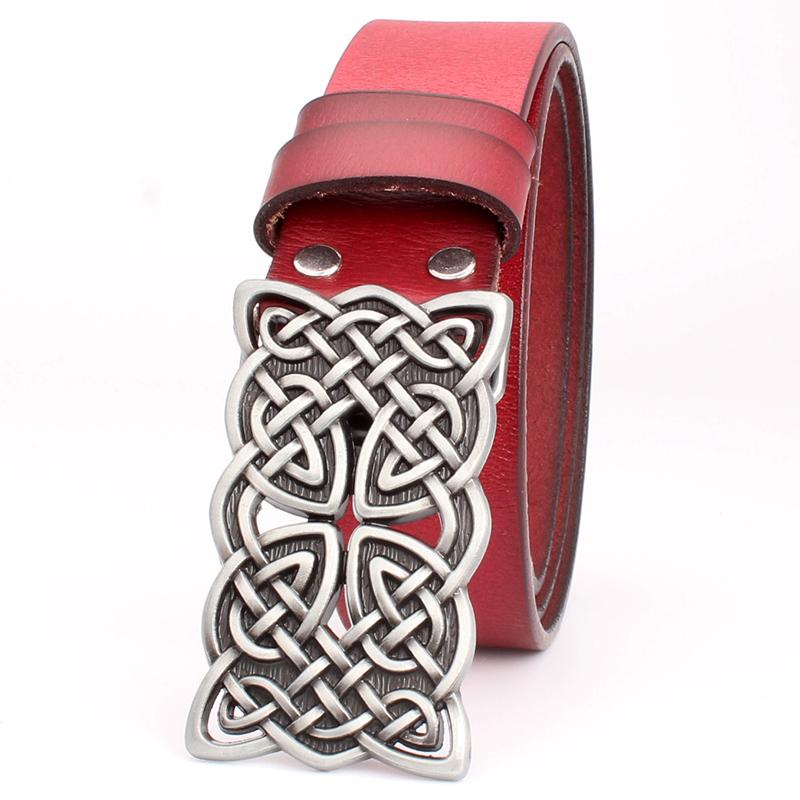 Fashion Women Belt Retro Celtic Knot Design Metal Pin Buckle Genuine Cowskin Leather Waistband Decorative Lady Gifts