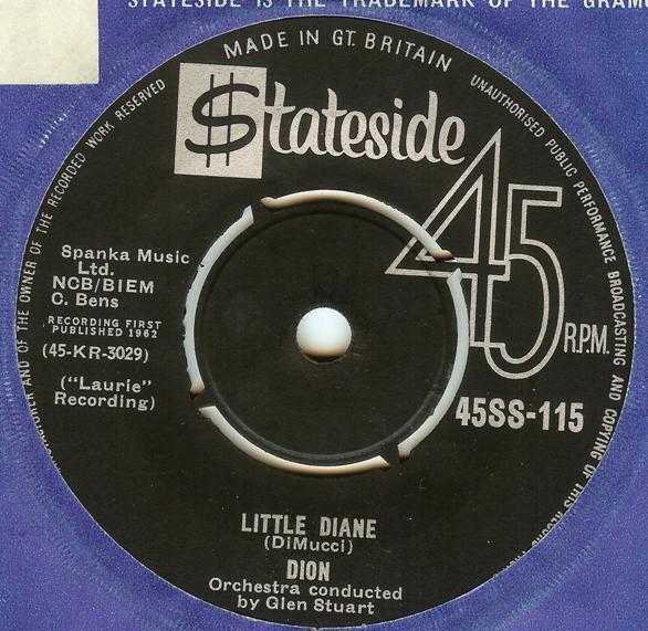 

7inch Record DION Little Diane 45SS115 STATESIDE 1962 UK Pop Used