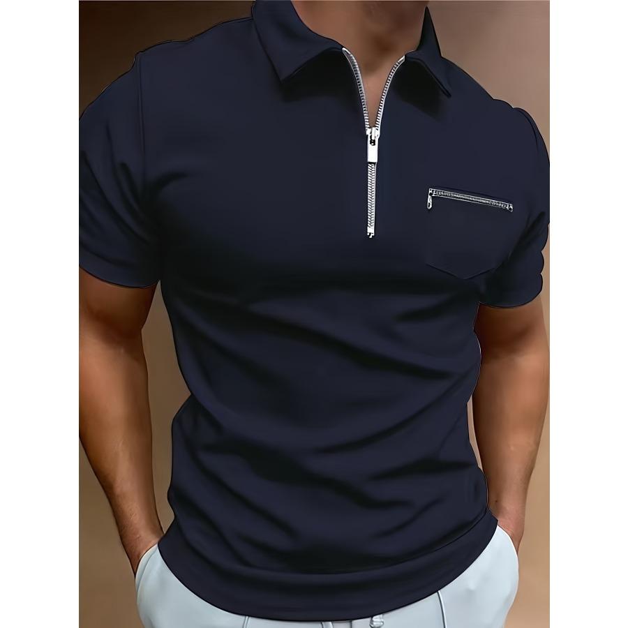 Summer Men's Zip Chest Pocket Polos Tops Casual Short Sleeve Lightweight Comfortable Polo Shirt Men Solid Lapel Top