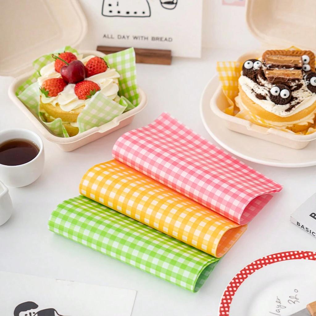 50pcs Random Colorful Grid Oil-absorbing Paper for Baking Cookies Food-grade Wax Paper Baking Tools Oil-Resistant Packing Papers