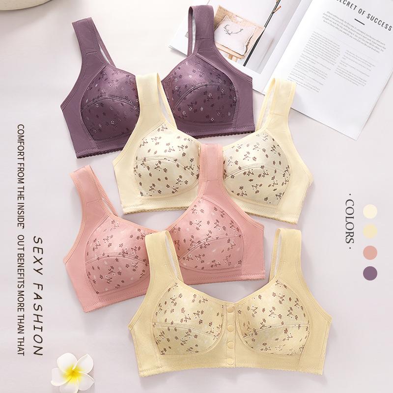 Popular Printed Front Buckle Underwear Women's Soft Cotton Vest Model Without Steel Ring Large Size Bra