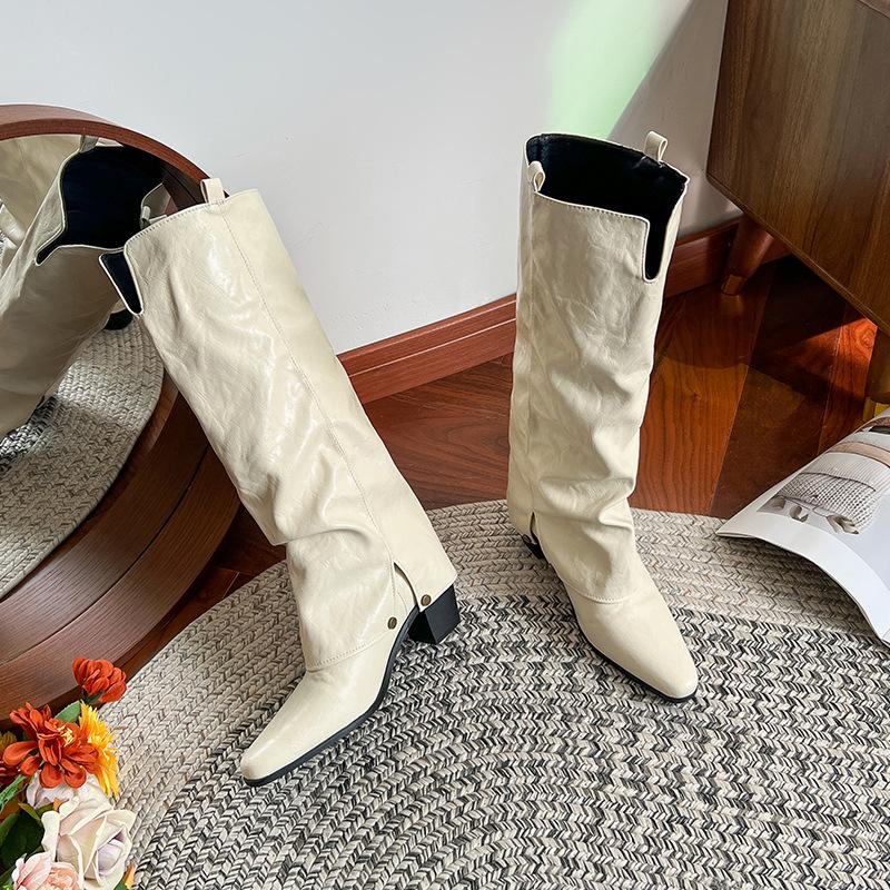 Large size-4 white pointed trousers Martin boots women's new British Knights Chelsea high boots