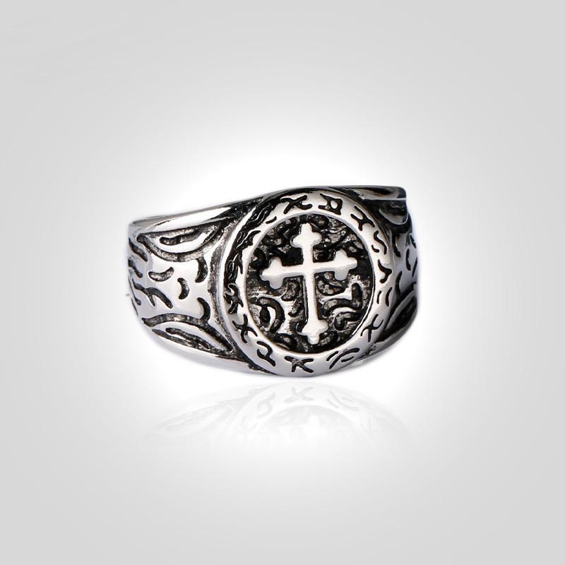Retro Cross Mars Language Open Adjustable Men's Ring - Trendy Thai Silver Imitation for Index Finger