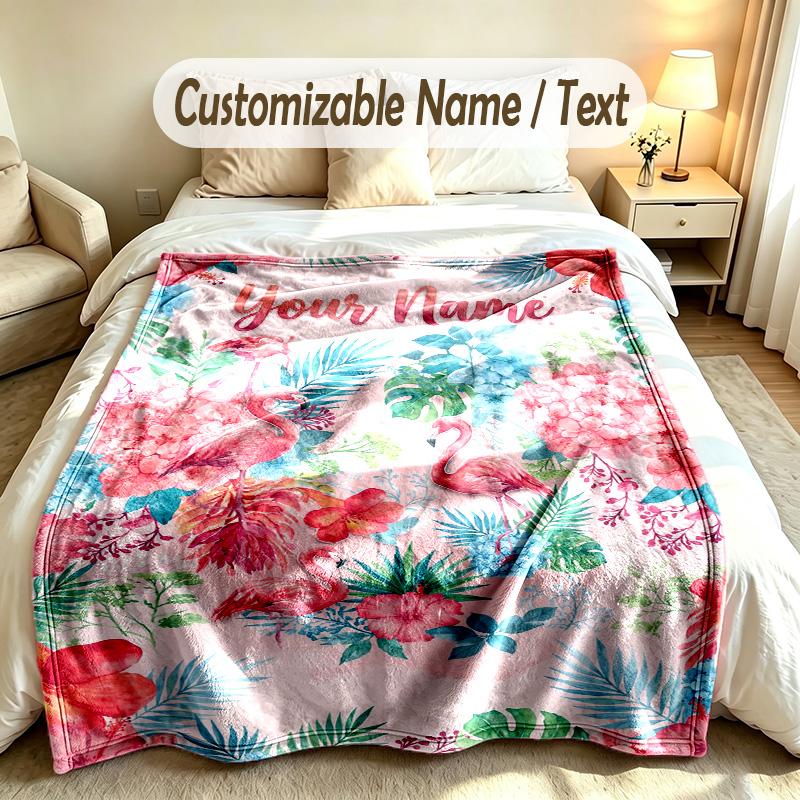 Floral Garden Theme Soft Blanket Personalized Custom Name Text Print Warm Blanket Home Sofa Bedroom Decor
