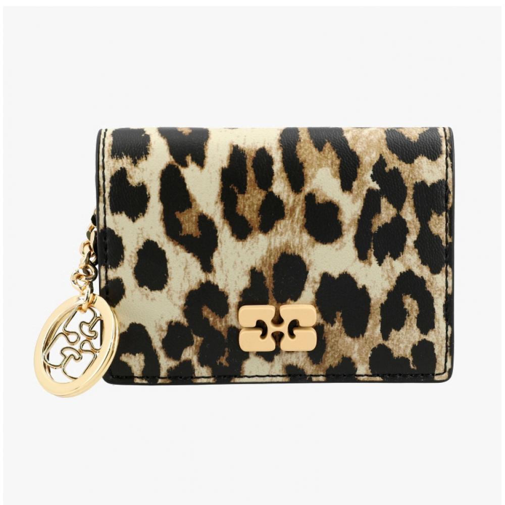 Ganni Leopard Print Butterfly Logo Flap Card Wallet A6545 943