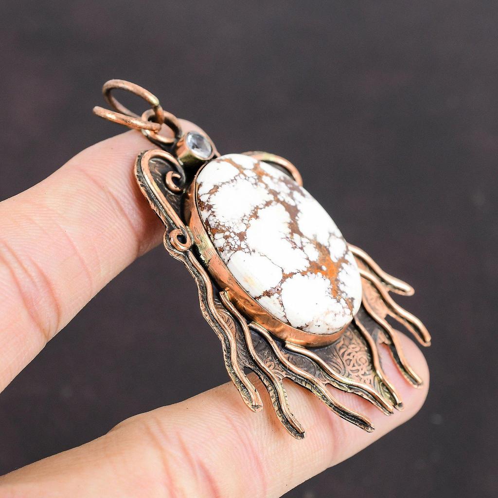 Wild Horse Magnesite Pendant White Topaz Pendant Copper Pendant Jewelry For Gift Women Pendant Handmade Pendant Real Gemstone Copper Jewelry
