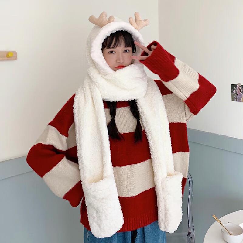 Warm Plush Hooded Scarf Hat