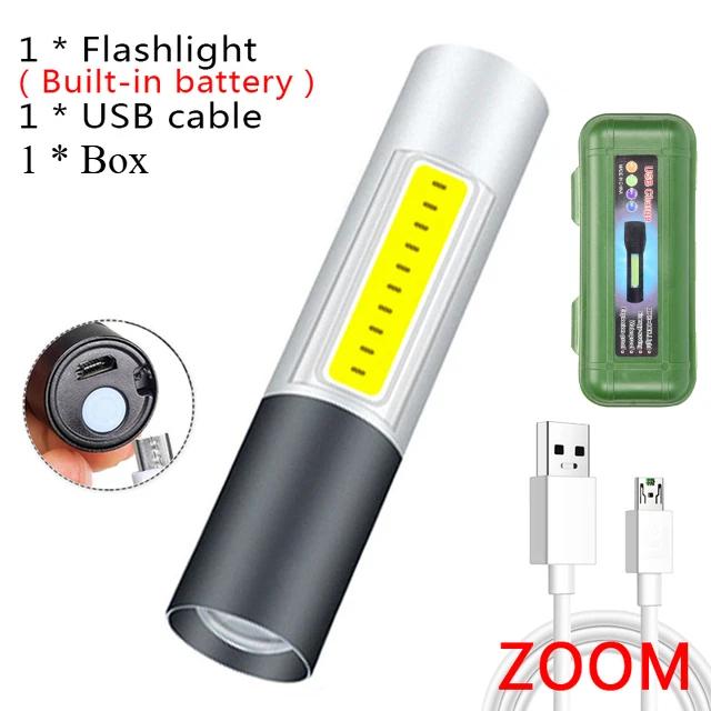 KDULIT Mini LED Flashlight 800LM Zoomable USB Rechargeable Waterproof Lamps 3 Switch Modes Portable Torch Outdoor Flash Light