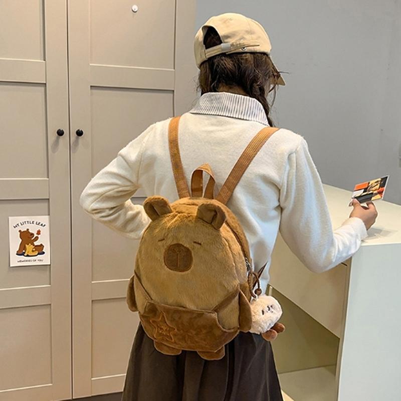 1 Piece Stuffed Large Capacity Capibala Crossbody Bag Animal Cartoon Capybara Plush Backpack Cotton  Couple Bag