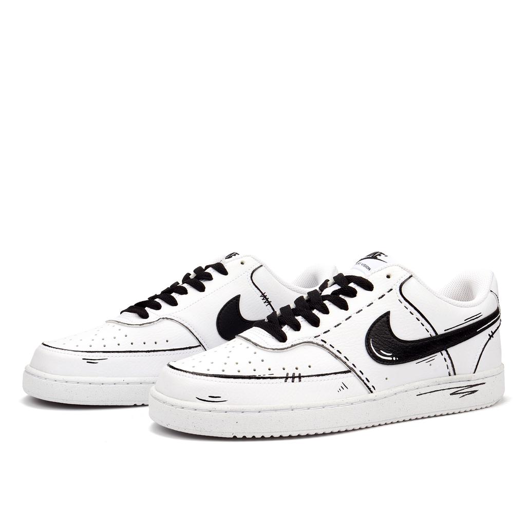 Nike Court Vision 1 Anime Abrasion Resistant Slip Resistant Low top Skateboard Shoes Unisex Black White DH2987-101(Team1644-)