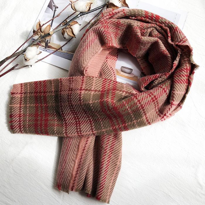 Japanese Women's Winter Thick Imitation Cashmere Scarf To Keep Warm and Versatile Plaid Korean Style Shawl Long Dual Purpose Scarf for Students