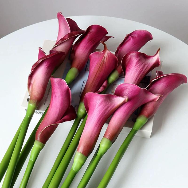 

10PCS Purple Calla Lily Artificial Flower Bouquet Calla Lily Bridal Bouquet Wedding Flower Arrangement Decor Home Spring 10 pcs