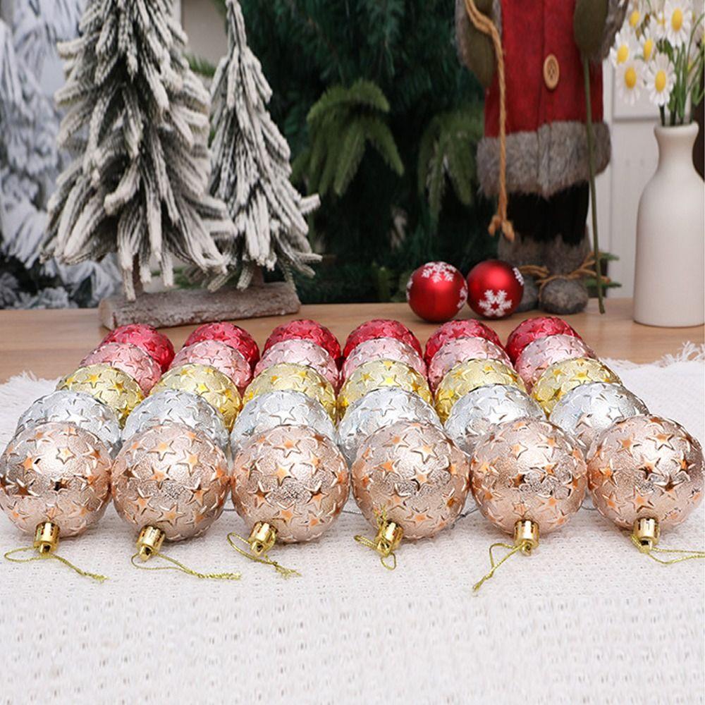 6pcs 6cm Star Christmas Balls Set Colorful Xmas Tree Pendants Home New Year Gift