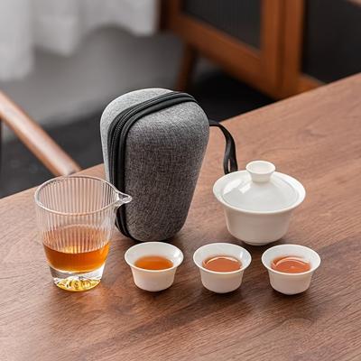 1set White Porcelain Travel Tea Set Small Tea Cup Set One Ceramic Pot And Three Cups Portable Quick Guest Cup Kung Fu Teaware Ceramic Cups Drinking Te