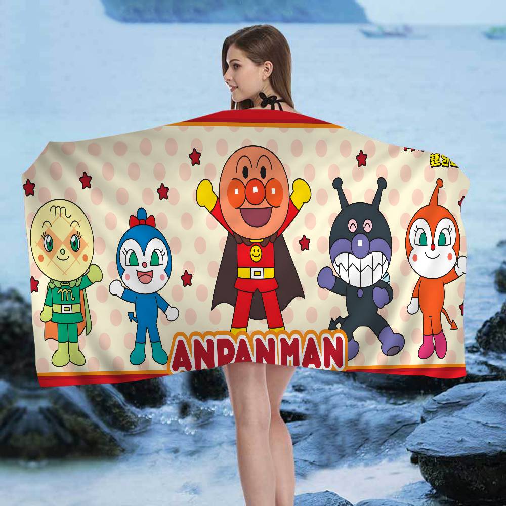 Classic Children Anime A-Anpanman Microfiber Blanket Quick Drying Beach Towels Oversized Printing Super Absorbent Pool Towel
