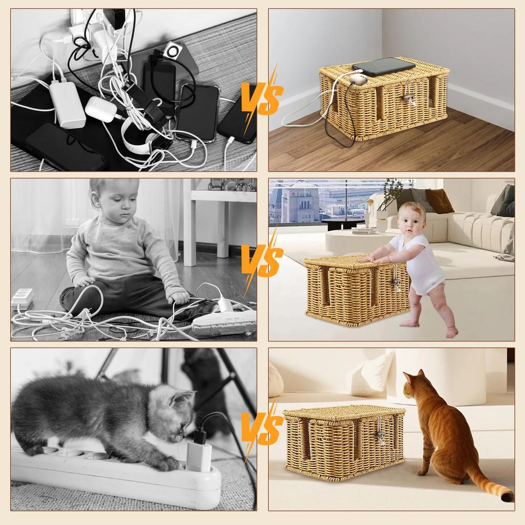 Handmade Cable Management Box Breathable Cable Organizer Box Practical Power Strip Box Under Desk Cord Organizer for Home