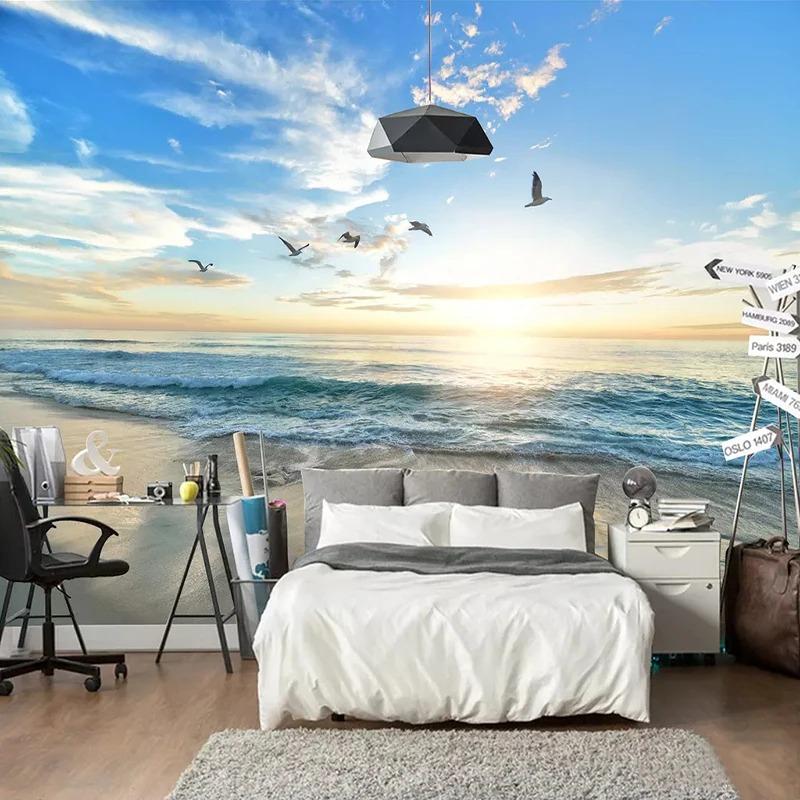 3d Seaside Landscape Wallpaper Sunset Photo Wall Paper For Walls 3d Living Room Bedroom Backdrop Wall Murals Decor