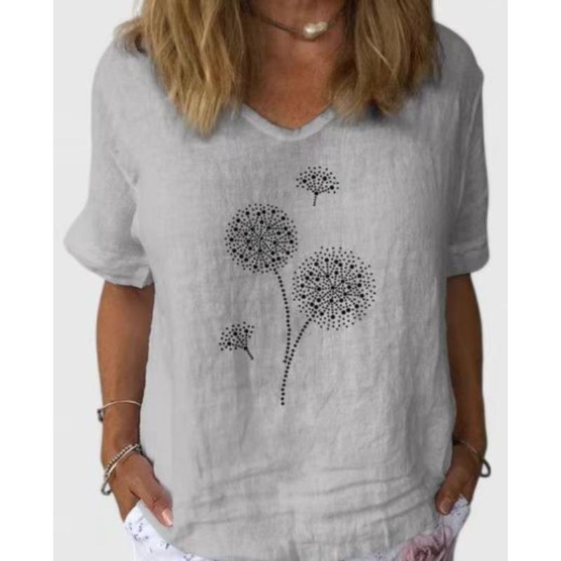 Summer Casual V-Neck Rainbow Printed Short Sleeve Women's T-Shirt Top
